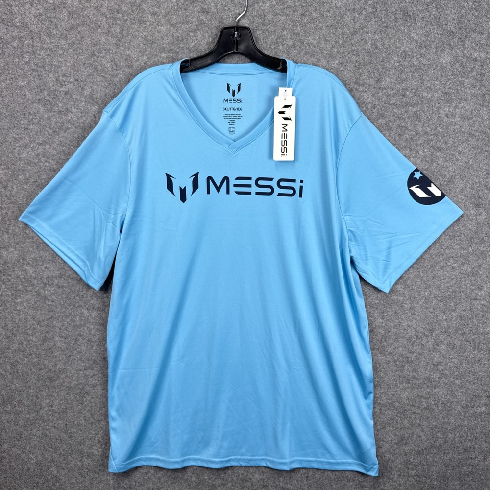 Messi T-Shirt 3XL Light Blue Polyester Athletic Performance Graphic Tee NWT